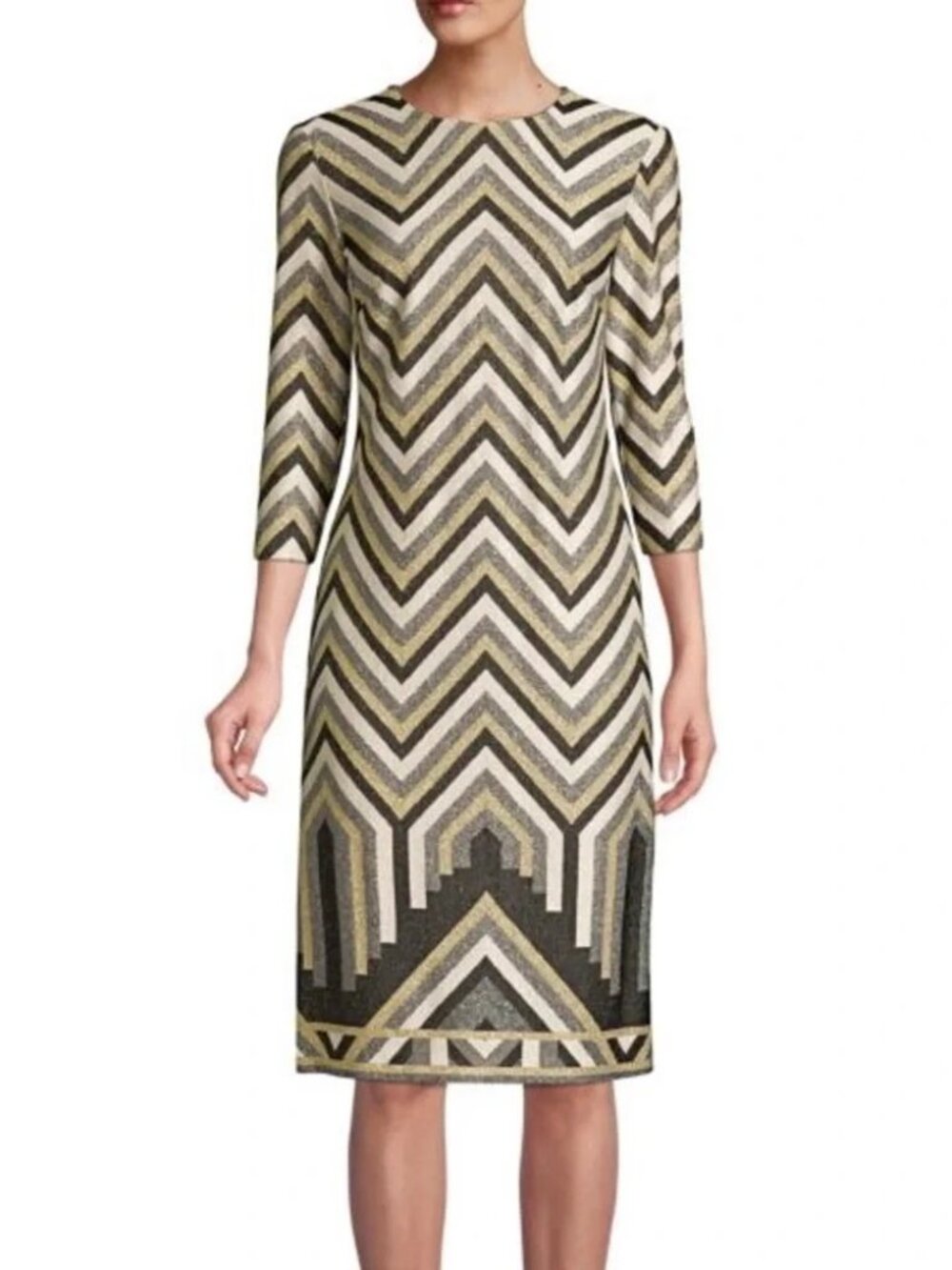 Trina Turk - Eastern Luxe Becket Chevron Dress metallic knit size 6